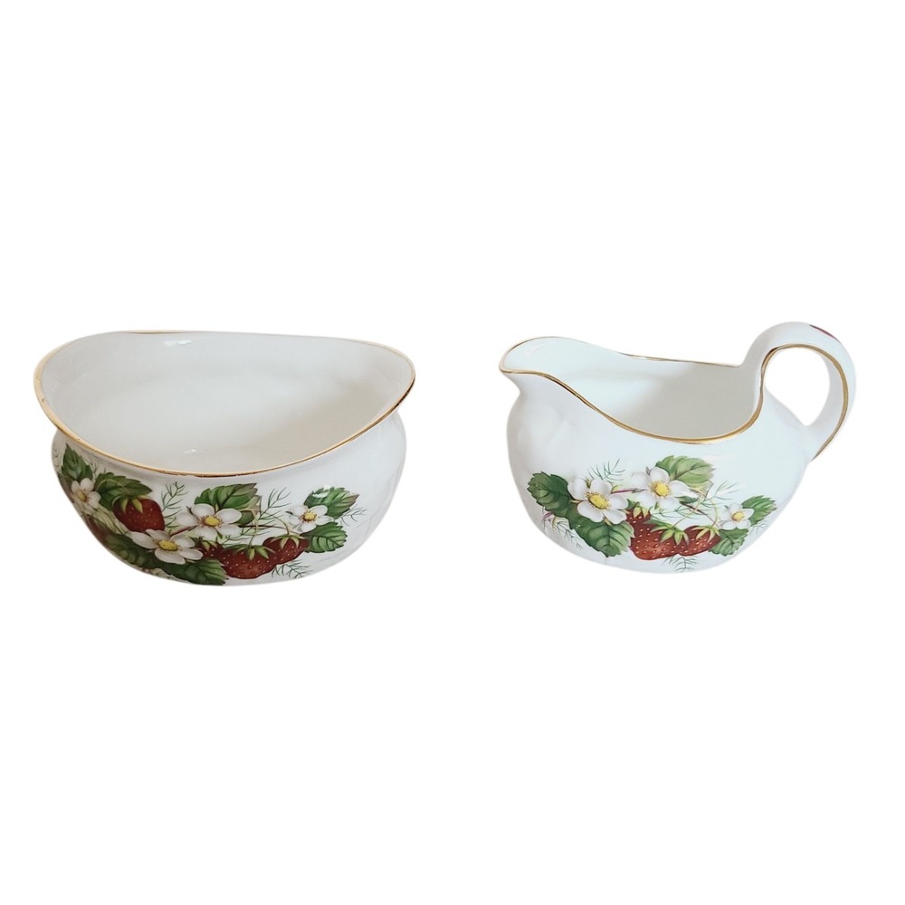Vintage 3-Piece Hammersley Strawberry Ripe Berry Basket with Sugar‎ & Creamer - Picture 5 of 7